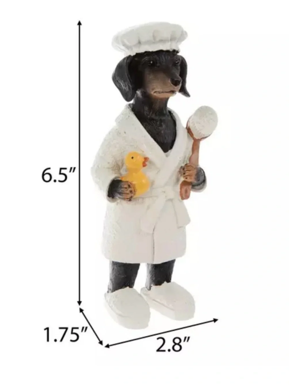 Dachshund bath decor figurine in White Robe with Yellow Duck